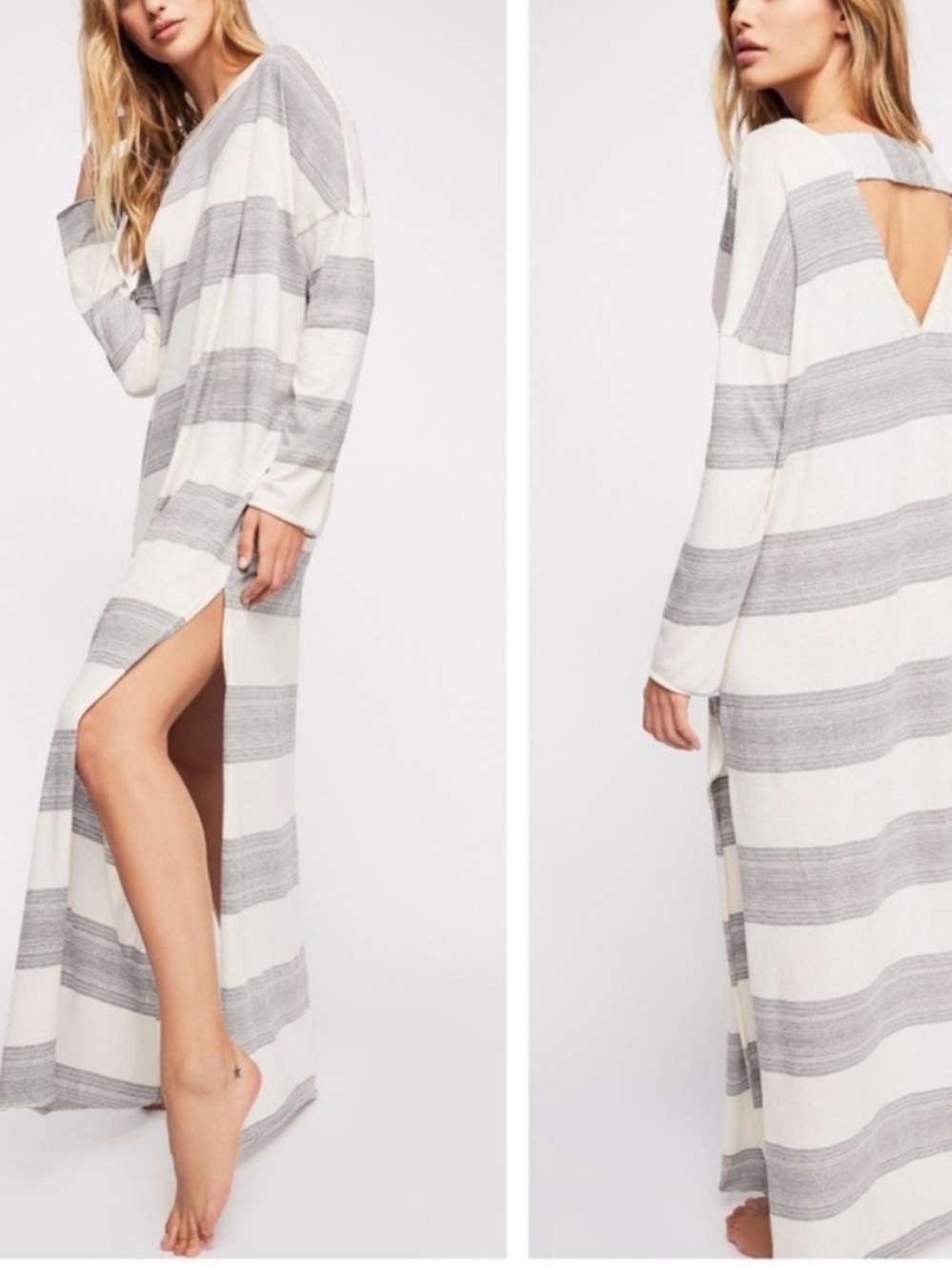 Free People Beach XS Daydreamer Long Sleeve Stripe Maxi Dress B12